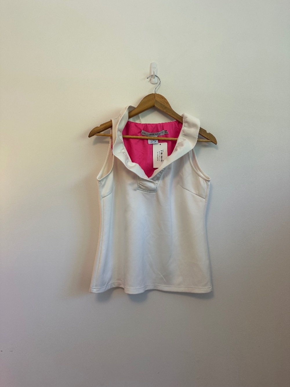 Gretchen Scott Designs White Ruffle Neck Sleeveless Blouse | Size Medium